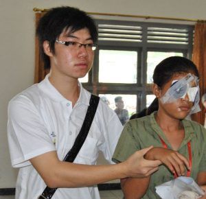 Linda 16 years old blind for 12 years being helped by one of our volunteers